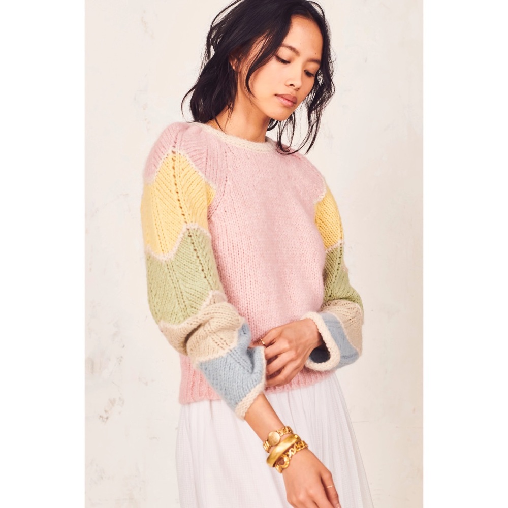 LoveShackFancy Aspyn Pullover Knit Sweater Rainbow